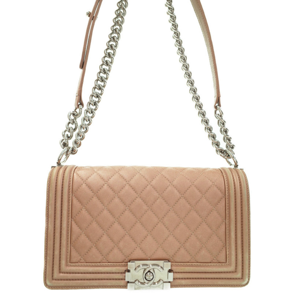 Chanel Boy Chain Shoulder Bag Pink Beige